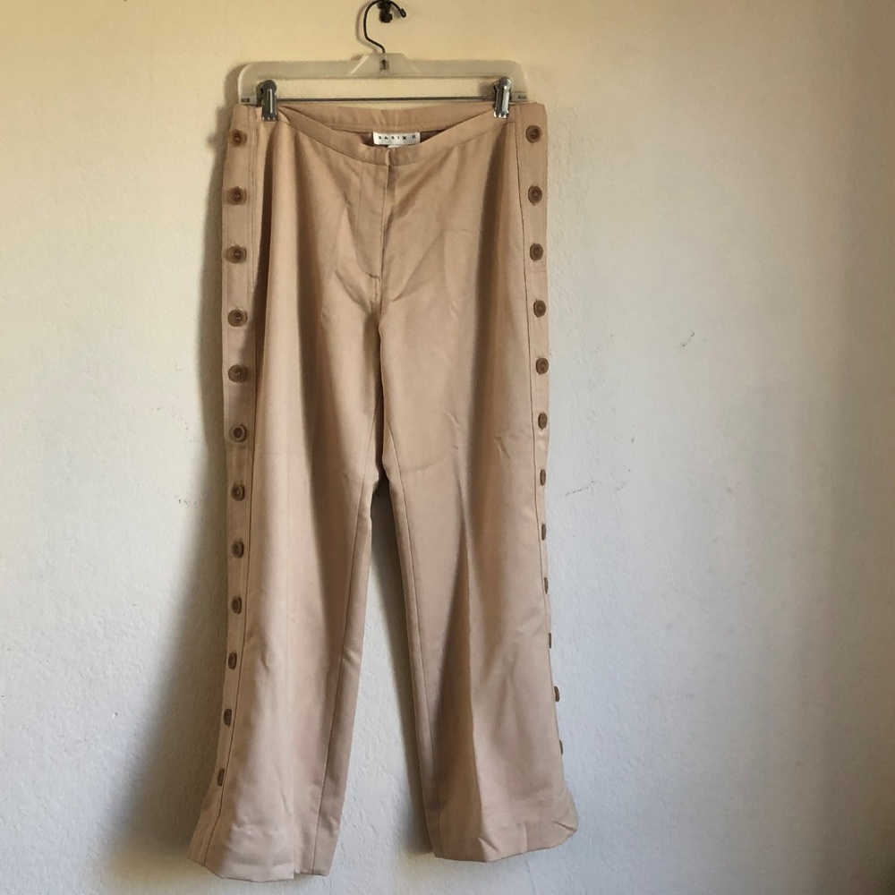 Basix II Beige Slacks with Button Ornamentation